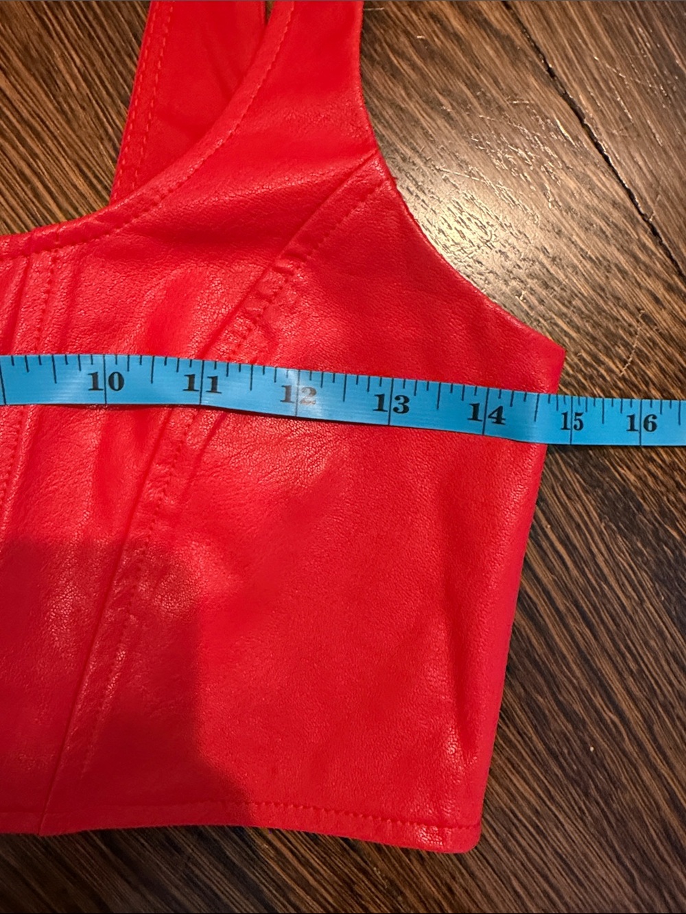 Amanda Uprichard Vibrant Red Faux Leather Crop/Bra Tank - Picture 7 of 9